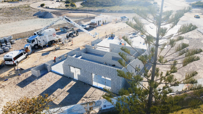 Here, FBR’s Hadrian robot is constructing a childcare facility in Eglinton, Western Australia. Credit: FBR Limited