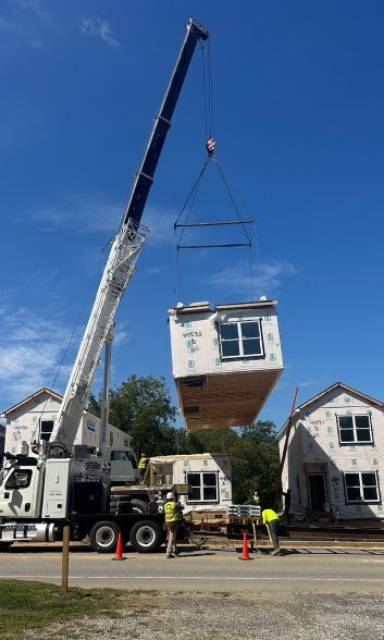 Quartz set the Bleachery homes two at a time, in each case completing the set and dry-in within one day. Courtesy of Quartz Properties