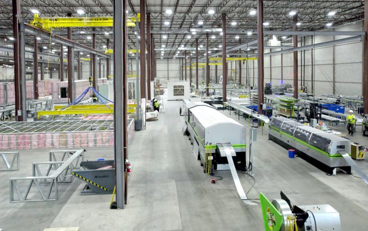 Connect Housing Blocks utilizes specialized manufacturing equipment, robotics and state-of-the-art prefabrication methods to reduce design and build time by up to 50%. They can house 200 modules on the line inside their 630,000 sq. ft. facility and 1000 modules outside, prior to shipping to a prepared site to be stacked. Photo: Connect Housing Blocks