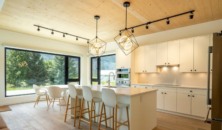 A remote summer home located in Pemberton, BC. This home was Net-Zero ready and features a cross-laminated timber roof. Courtesy of Built Prefab.