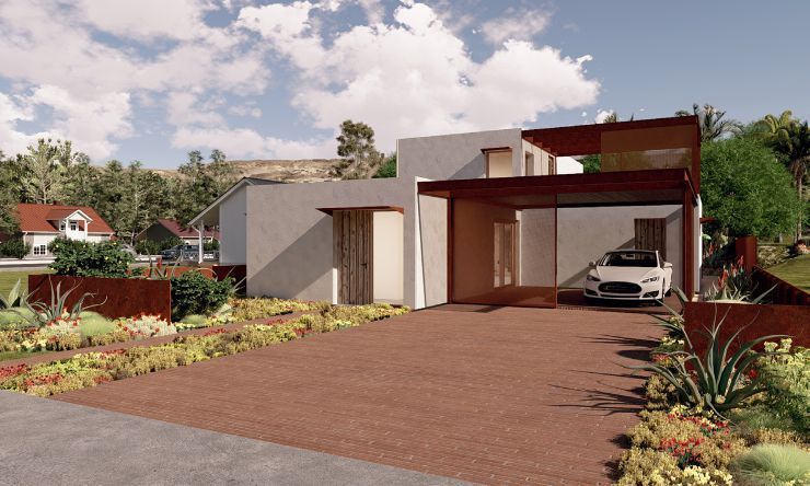 Winner of a Passive House design competition in California, Villa Vaga maximizes space on a small lot with partially enclosed outdoor spaces such as a water garden, a roof terrace and a patio adjacent to the primary living areas. Photo by Trent Bell Photography