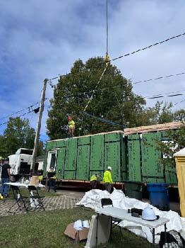 Sherry Taylor and Marquis Cofer lead a modular construction training in Durham, N.C. Photo courtesy Durham Community Land Trustees.