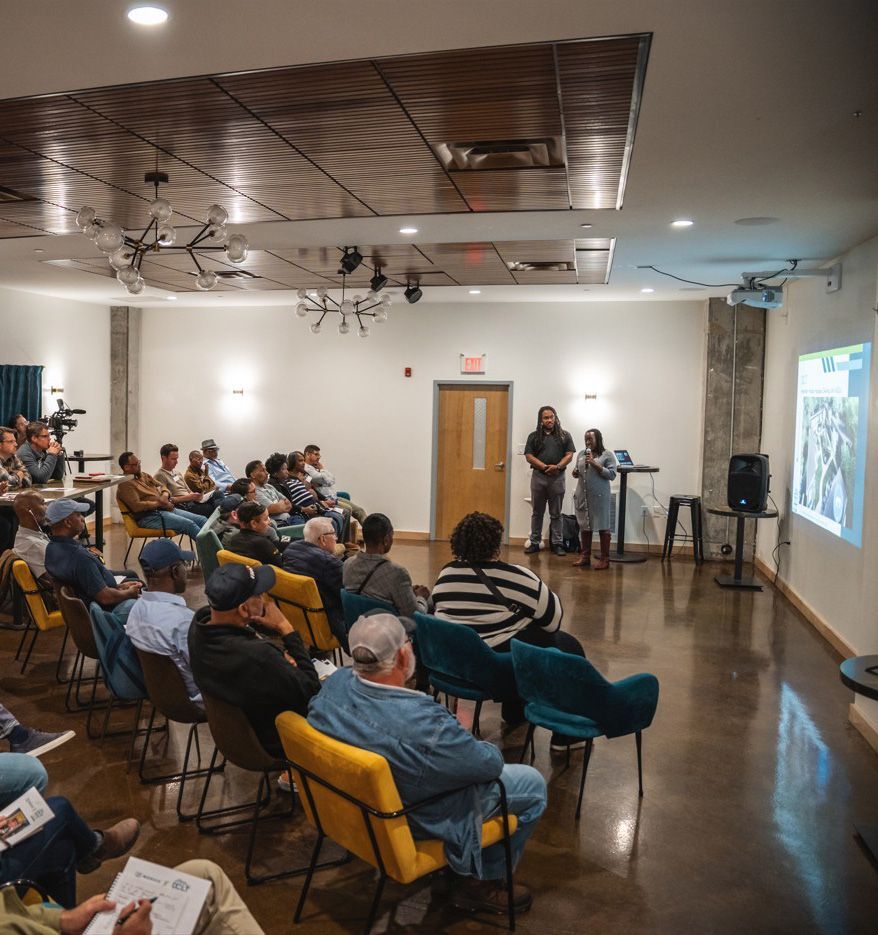 Sherry Taylor and Marquis Cofer lead a modular construction training in Durham, N.C. Photo courtesy Durham Community Land Trustees.