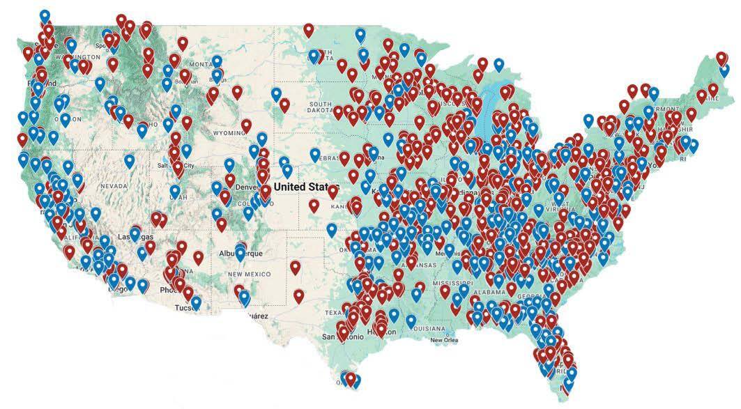 A map showing the 1350+ structural building component manufacturers in the US. Photo: SBCA
