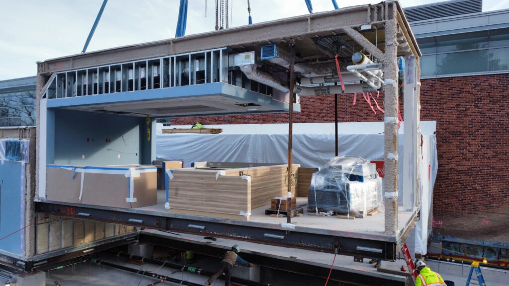 Especially on more complex or unusual projects, Buongiorno recommends meeting local officials well in advance of submission. This module is for a hospital project in Milton, Mass.