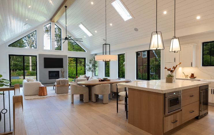 Decisions need to be made about how to handle where modules join. How much flooring is completed in the factory, and how much is left to do on-site? This single-family home in East Hampton, N.Y., was manufactured by Signature Building Systems and built on-site by Hampton Modular. Credit: Signature Building Systems