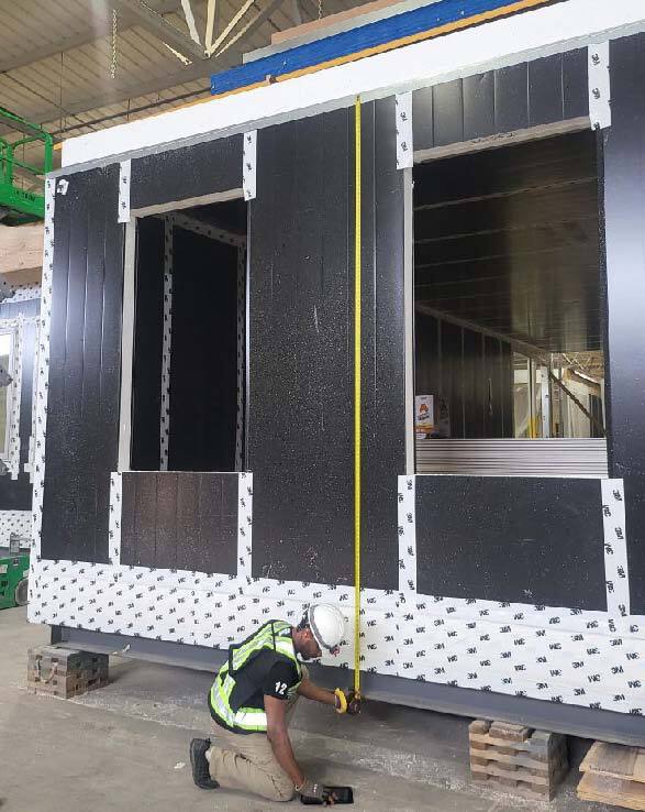 Modus’ target tolerance for both wood and light gauge steel construction is a quarter of an inch, plus or minus an eighth of an inch.  image courtesy of Modus Structures.