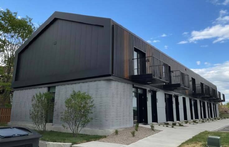 The first floor of the townhomes was 3D-printed, and the second floor was built conventionally. photo courtesy of Horizon Legacy