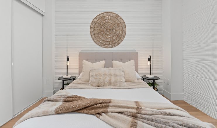 A bedroom inside one of the 3D-printed townhomes photo courtesy of Horizon Legacy
