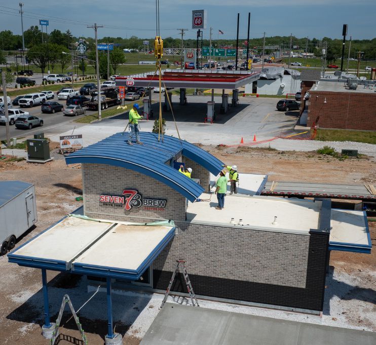 A 7 Brew Coffee location being set. Credit: Nick Chumchal