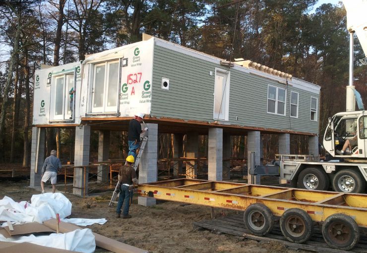 First floor modules in place on a coastal home in Whitestone, Virginia photo courtesy of Impresa modular.