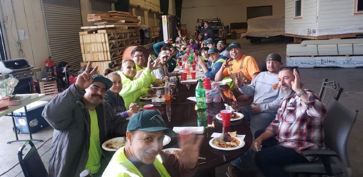 Thanksgiving dinner for the whole crew on the factory floor Credit: Cutting Edge Modular